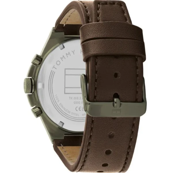 Tommy Hilfiger Dexter Brown Leather Strap Green Dial Chronograph Quartz Watch for Gents - 1792085