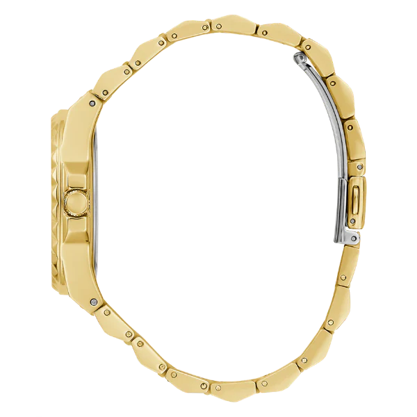 ساعة Guess Rebellious Gold المصنوعة من الفولاذ المقاوم للصدأ، ذات مينا ذهبي، تعمل بحركة كوارتز، للنساء - GW0601L1