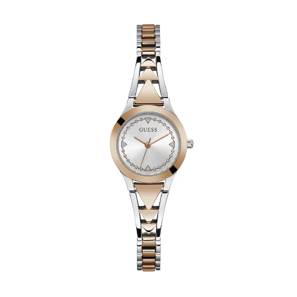 ساعة Guess Tessa ثنائية اللون من الفولاذ المقاوم للصدأ، مينا فضي، كوارتز، للنساء - GW0609L3