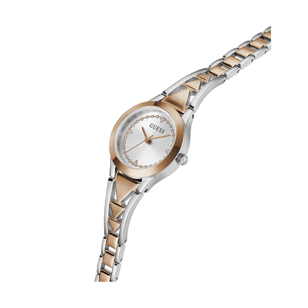 ساعة Guess Tessa ثنائية اللون من الفولاذ المقاوم للصدأ، مينا فضي، كوارتز، للنساء - GW0609L3