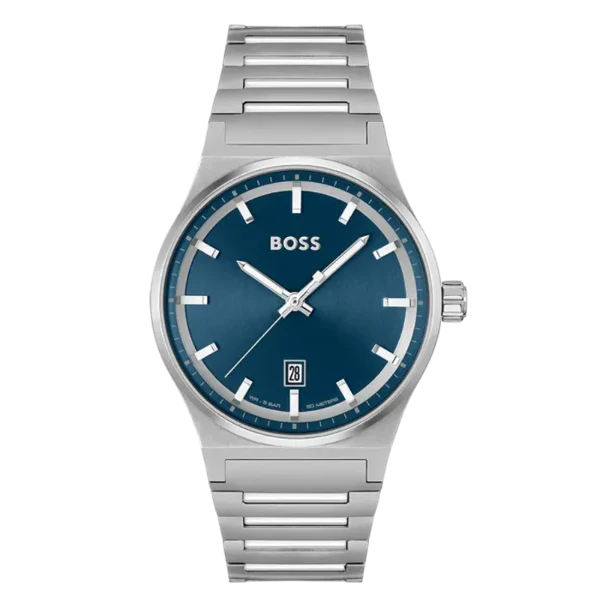 Hugo Boss Candor Silver Stainless Steel Blue Dial Quartz Watch for Gents - Boss 1514076