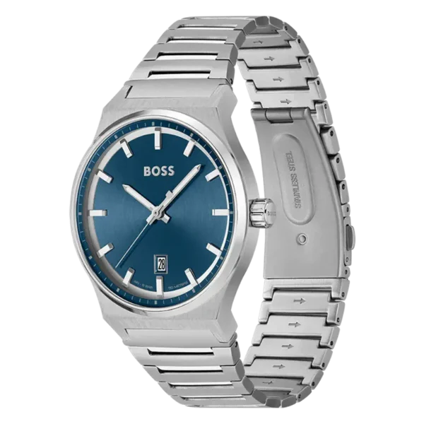 Hugo Boss Candor Silver Stainless Steel Blue Dial Quartz Watch for Gents - Boss 1514076