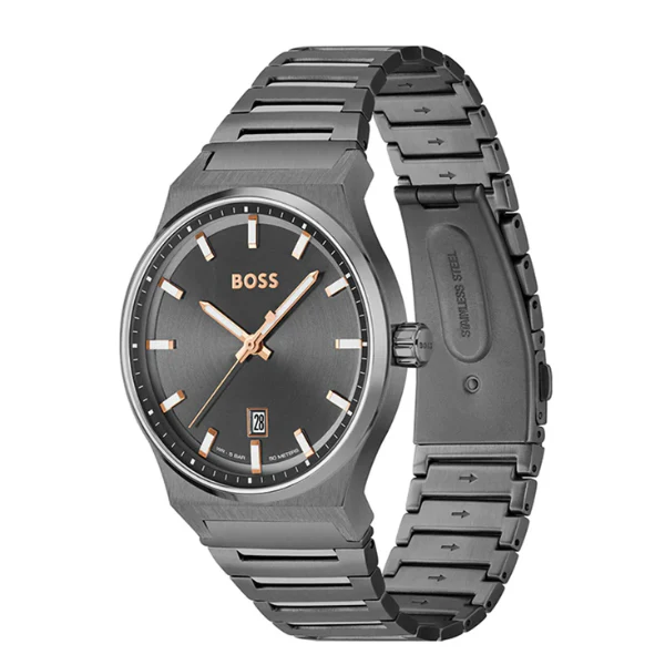 Hugo Boss Candor Grey Stainless Steel Grey Dial Quartz Watch for Gents - Boss 1514078