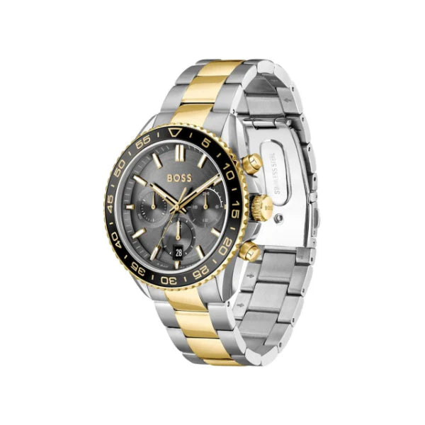 Hugo Boss Runner Two-tone Stainless Steel Grey Dial Chronograph Quartz Watch for Gents - Boss 1514144