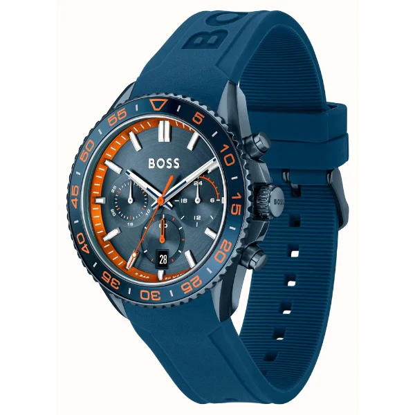 Hugo Boss Runner Navy Blue Silicone Strap Blue Dial Chronograph Quartz Watch for Gents - Boss 1514142