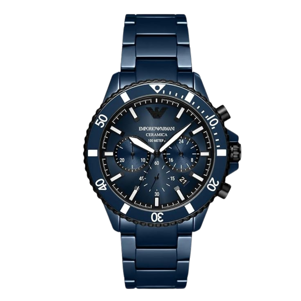 Emporio Armani Diver Blue Ceramic Strap Blue Dial Chronograph Quartz Watch for Gents - AR70009