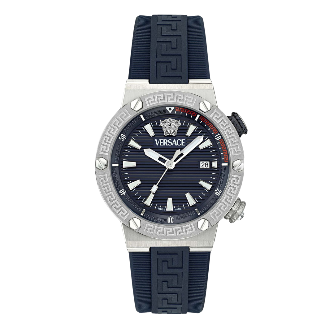 Versace Greca Logo Divers Blue Silicone Strap Blue Dial Quartz Watch for Gents - VE8G00124