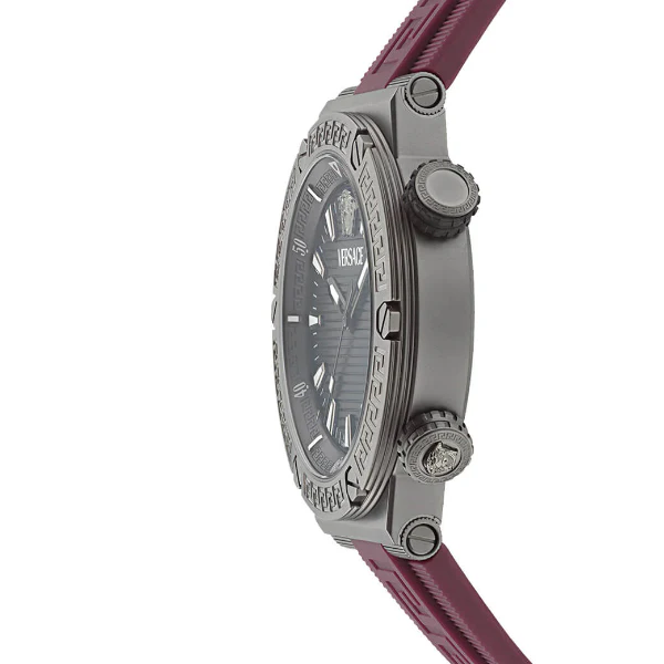 Versace Greca Logo Divers Red Silicone Strap Black Dial Quartz Watch for Gents - VE8G00224