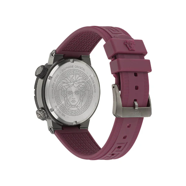 Versace Greca Logo Divers Red Silicone Strap Black Dial Quartz Watch for Gents - VE8G00224