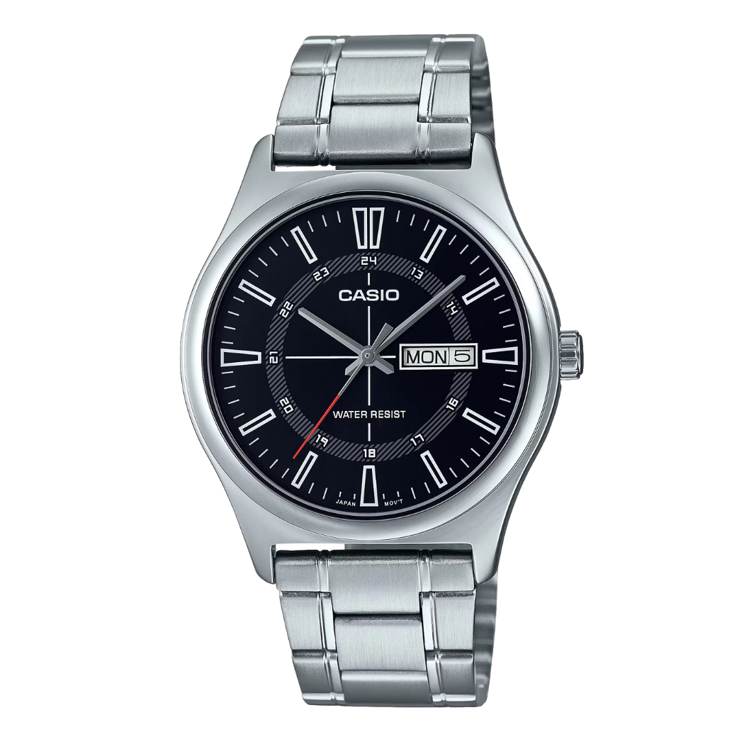 ساعة كاسيو رجالية كوارتز فضية اللون من الفولاذ المقاوم للصدأ، مينا أسود - CASIO MTP-V006D-1CUDF