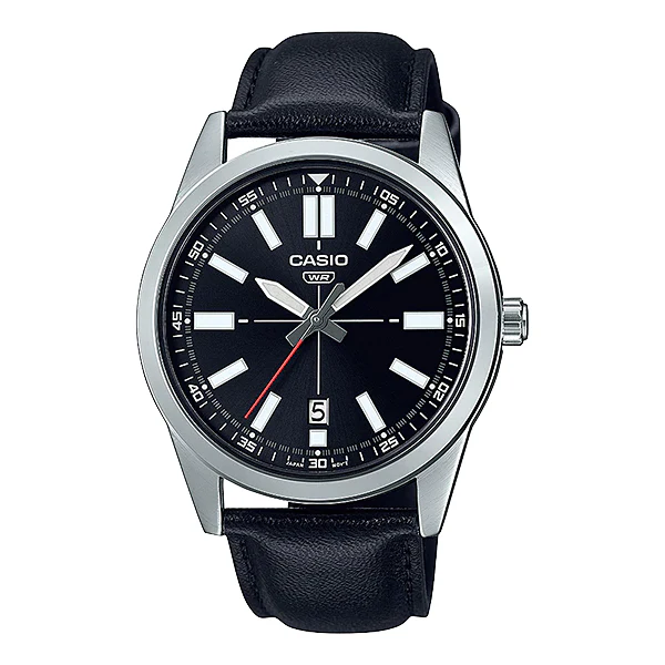 Casio Black Leather Strap Black Dial Quartz Watch for Gents - MTP-VD02L-1EUDF