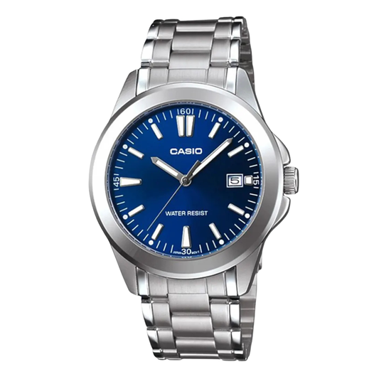 ساعة كاسيو رجالية كوارتز فضية اللون من الفولاذ المقاوم للصدأ، مينا أزرق - CASIO MTP-1215A-2ADF