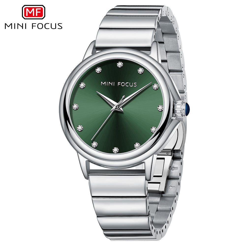 Mini Focus Silver Stainless Steel Green Dial Quartz Watch for Ladies - MF0493L-02