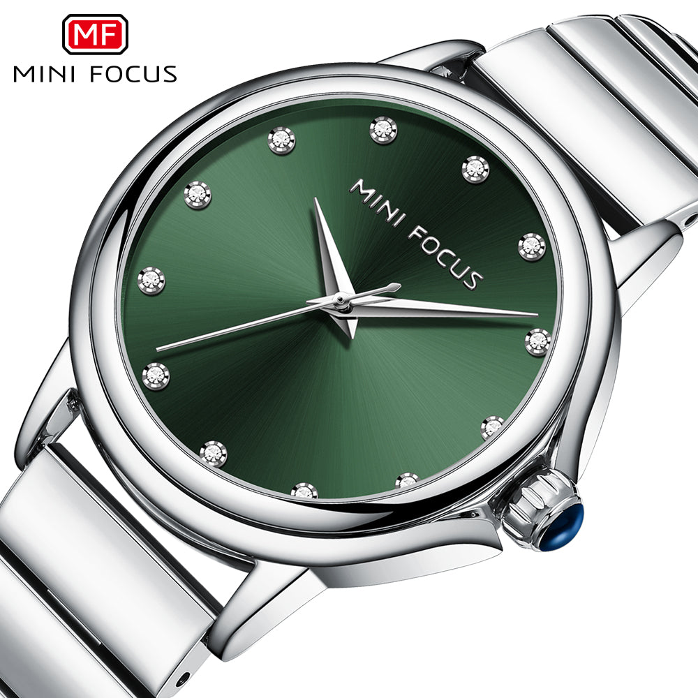 Mini Focus Silver Stainless Steel Green Dial Quartz Watch for Ladies - MF0493L-02