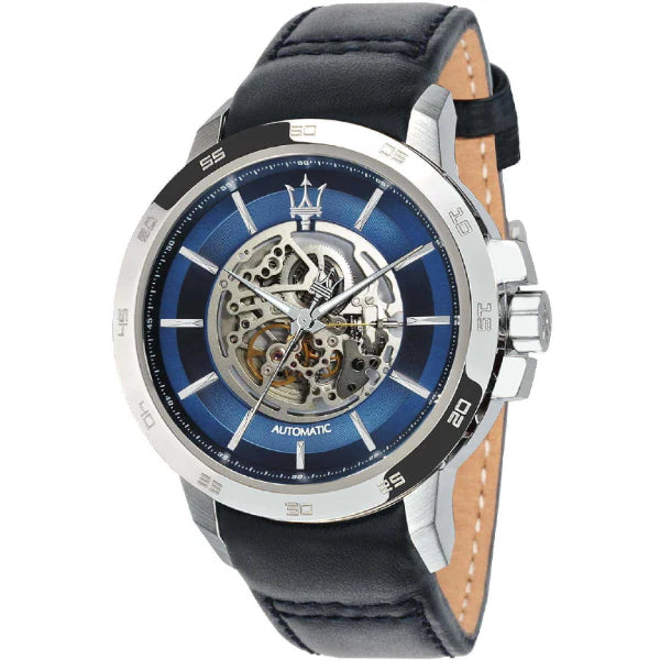 Maserati Competizione Blue Leather Strap Blue Dial Automatic Watch for Gents - R8821119004