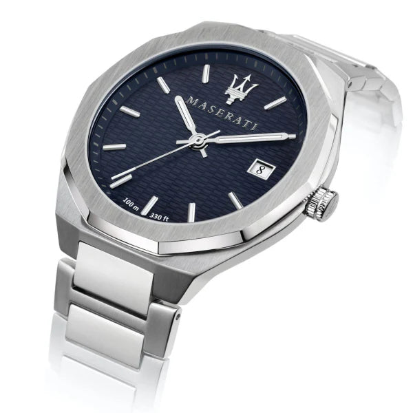 Maserati Stile Silver Stainless Steel Blue Dial Quartz Watch for Gents - R8853142006