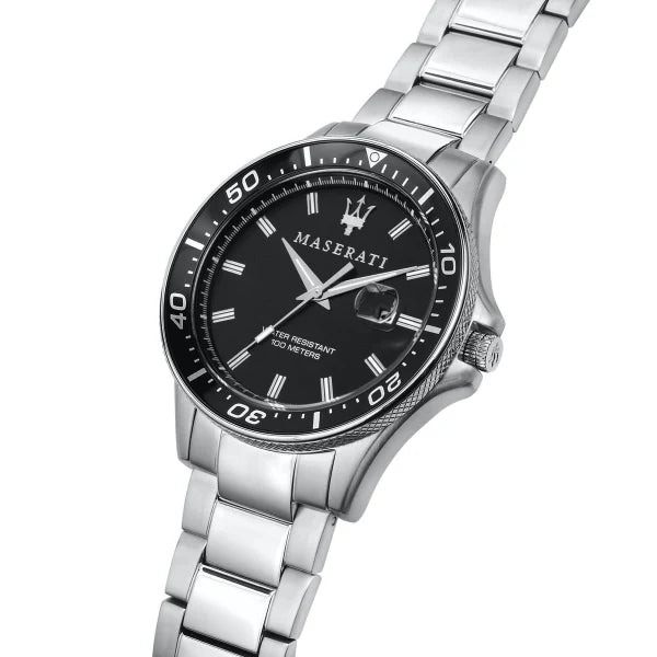 Maserati Sfida Silver Stainless Steel Black Dial Quartz Watch for Gents - R8853140002