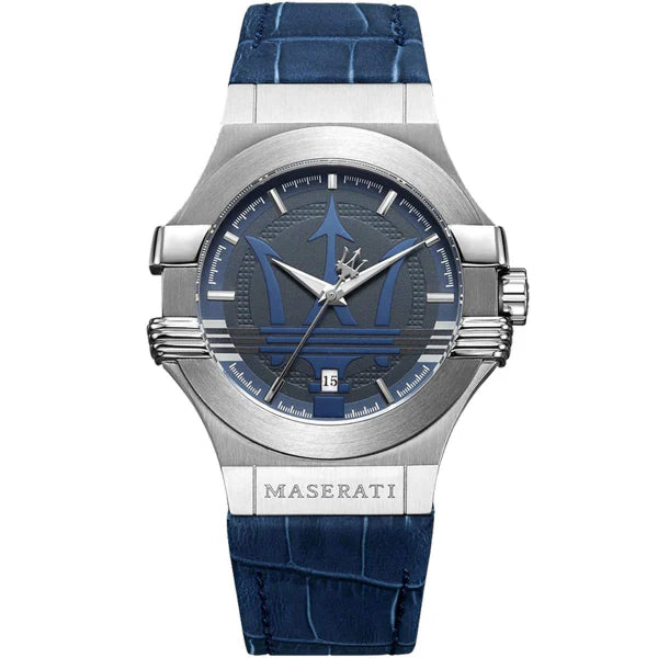 Maserati Potenza Blue Leather Strap Blue Dial Quartz Watch for Gents - R8851108015