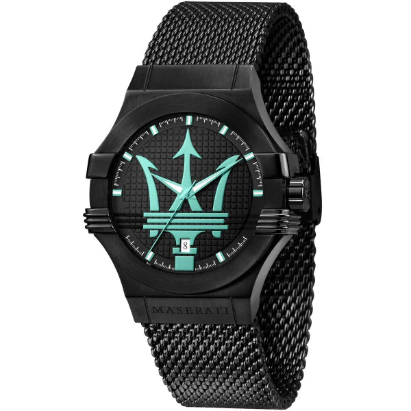 Maserati Potenza Aqua Black Mesh Braselet Black Dial Quartz Watch for Gents - R8853144002