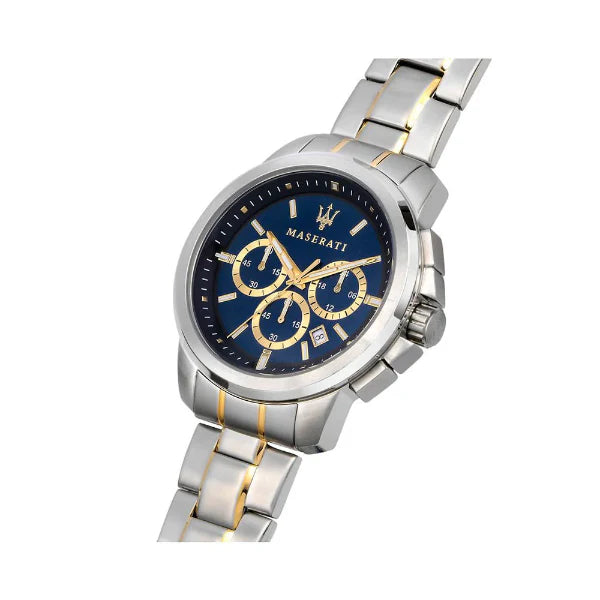 Maserati Successo Two-Tone Stainless Steel Blue Dial Quartz Watch for Gents - R8873621008