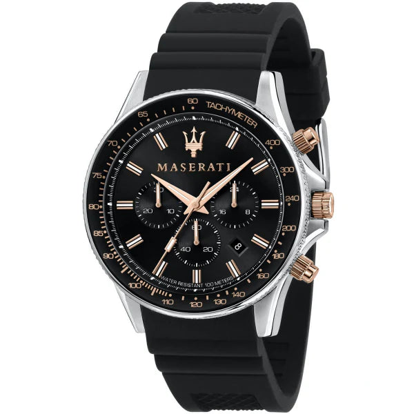 Maserati Sfida Black Silicone Strap Black Dial Quartz Watch for Gents - R8871640002