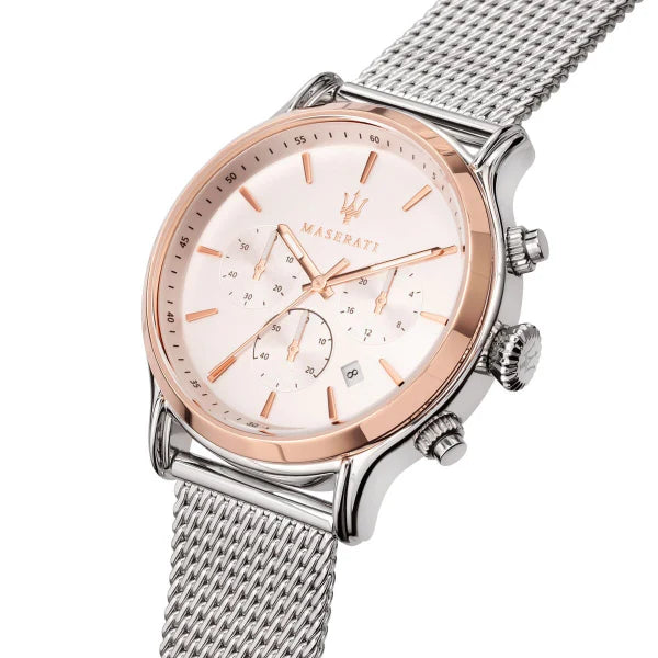 Maserati Epoca Silver Mesh Braselet White Dial Quartz Watch for Gents - R8873618009