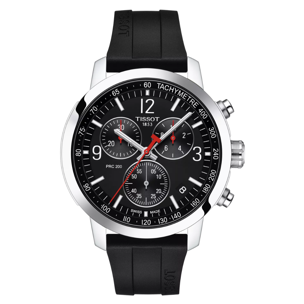 Tissot PRC 200 Black Silicone Strap Black Dial Quartz Watch for Gents - T114.417.17.057.00