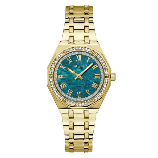 ساعة Guess Desire ذهبية اللون من الفولاذ المقاوم للصدأ، مينا أخضر، كوارتز، للنساء - GW0770L2