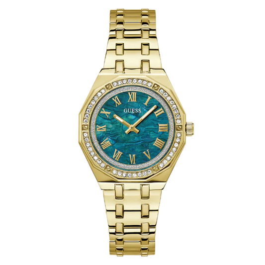 ساعة Guess Desire ذهبية اللون من الفولاذ المقاوم للصدأ، مينا أخضر، كوارتز، للنساء - GW0770L2