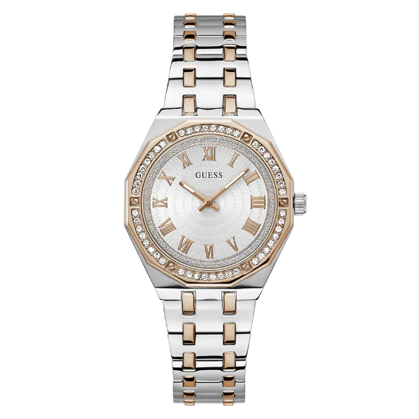 ساعة Guess Desire ثنائية اللون من الفولاذ المقاوم للصدأ، مينا أبيض، كوارتز، للنساء - GW0770L5