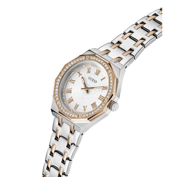 ساعة Guess Desire ثنائية اللون من الفولاذ المقاوم للصدأ، مينا أبيض، كوارتز، للنساء - GW0770L5
