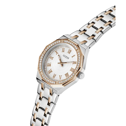 ساعة Guess Desire ثنائية اللون من الفولاذ المقاوم للصدأ، مينا أبيض، كوارتز، للنساء - GW0770L5