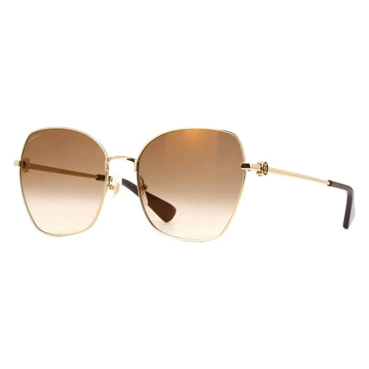 نظارات شمسية كارتييه CT0402S 002 XL باترفلاي - إطار معدني ذهبي / عدسات نايلون متدرجة اللون البني - 59 × 18 × 140 مم (الفئة 2)