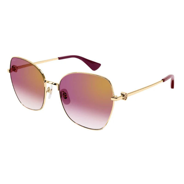 نظارات شمسية كارتييه CT0402S 003 XL باترفلاي - إطار معدني ذهبي / عدسات نايلون حمراء متعددة المعالجة - 59 × 18 × 140 مم