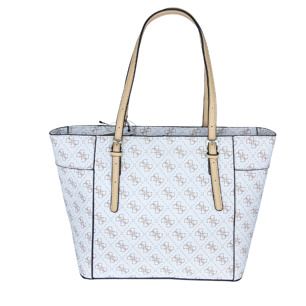 حقيبة تسوق كبيرة من GUESS طراز Delaney - بيضاء | حقيبة تسوق واسعة وأنيقة