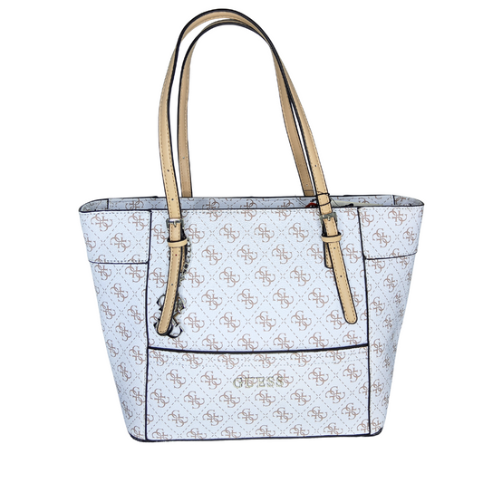 حقيبة تسوق كبيرة من GUESS طراز Delaney - بيضاء | حقيبة تسوق واسعة وأنيقة