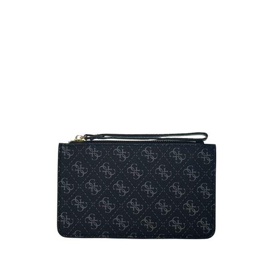 محفظة معصم أنيقة من GUESS PO 0784 - أبيض/أسود | محفظة أنيقة بسحاب وحزام