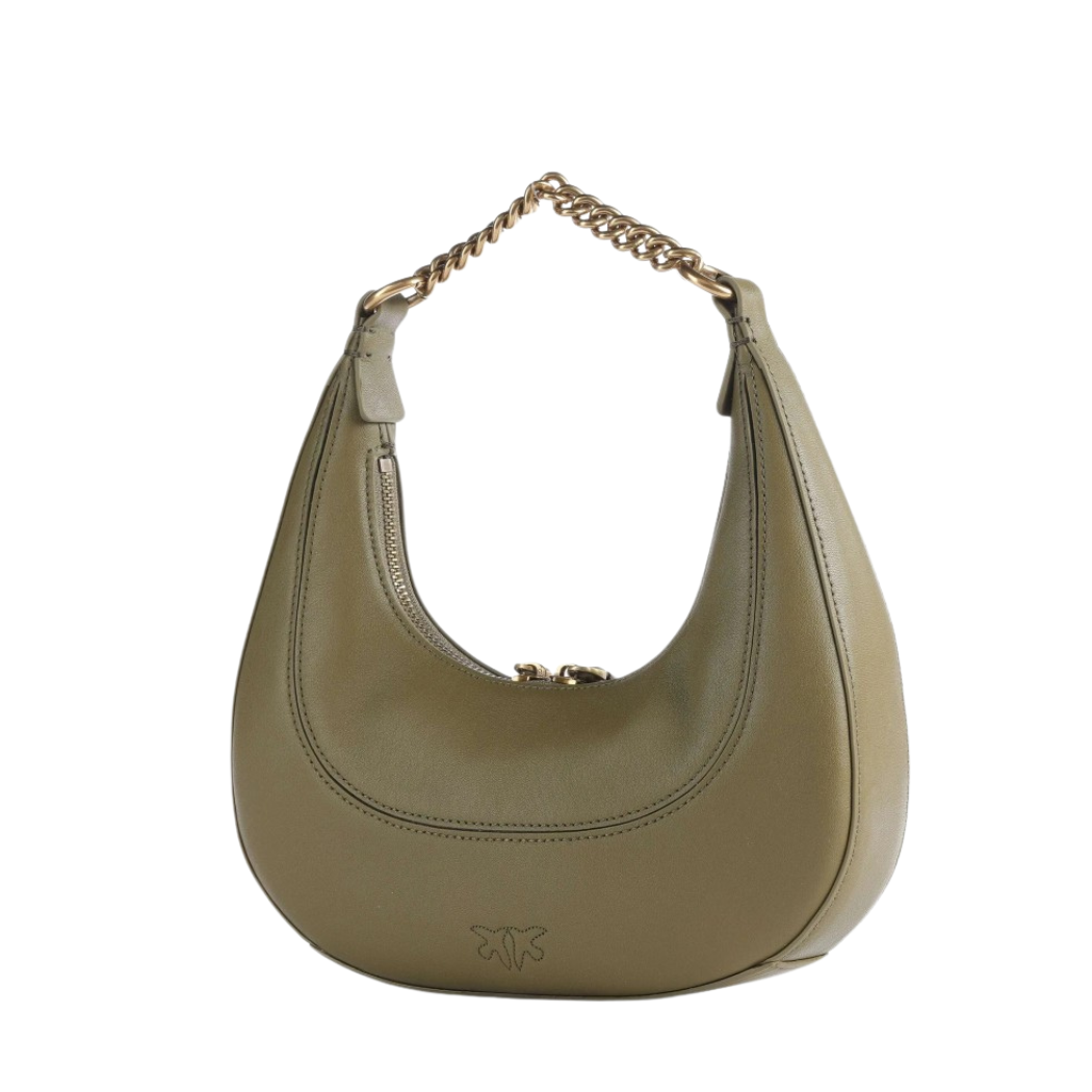 حقيبة كتف PINKO Brioche Mini Hobo – جلد العجل المبطن Verde Abete