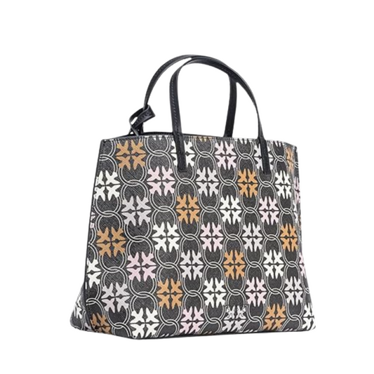 حقيبة يد PINKO Carrie Shopper Classic Big Logo – حقيبة يد من جلد العجل الأسود/متعدد الألوان