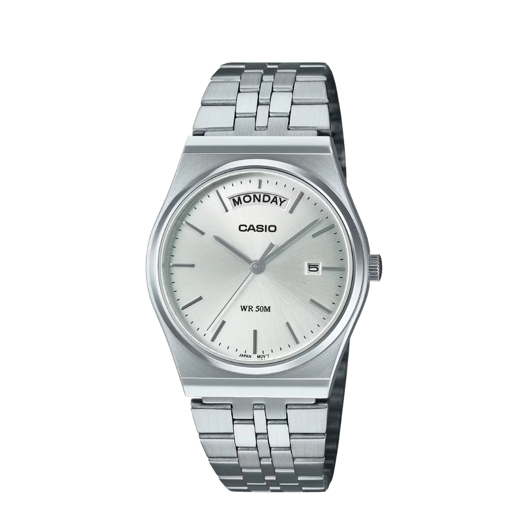 Casio Silver Stainless Steel Bracelet Silver Analog Quartz Watch for Men – MTP-B146D-7AVDF