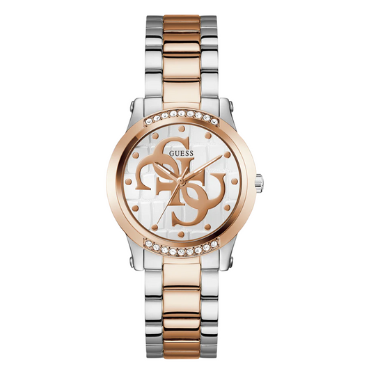 ساعة Guess Annette Series ثنائية اللون من الفولاذ المقاوم للصدأ، مينا أبيض، كوارتز، للنساء - G0861L5