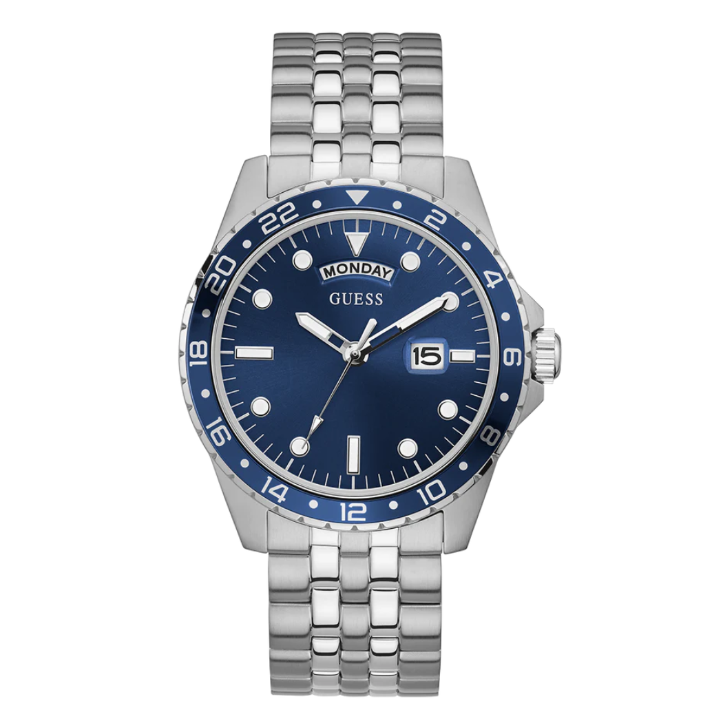 Guess Comet Silver Stainless Steel Blue Dial Quartz Watch for Gents - GW0220G1
