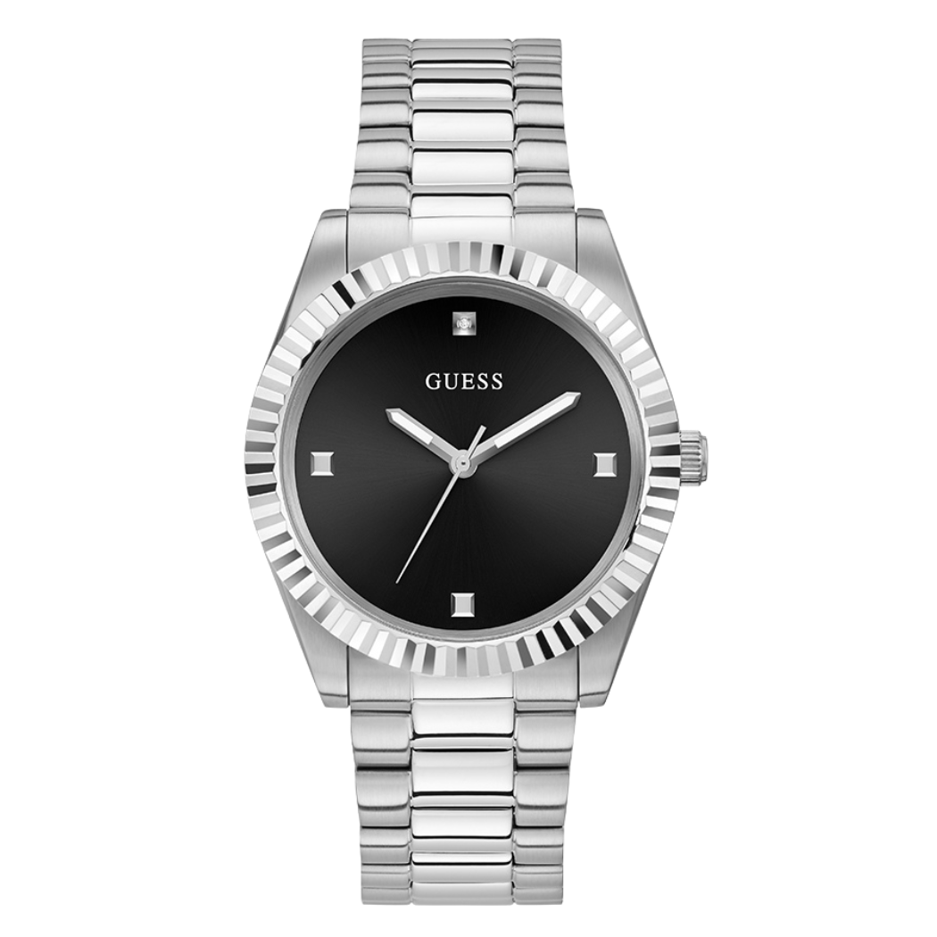 Guess Connoisseur Silver Stainless Steel Black Dial Quartz Watch for Gents - GW0542G1