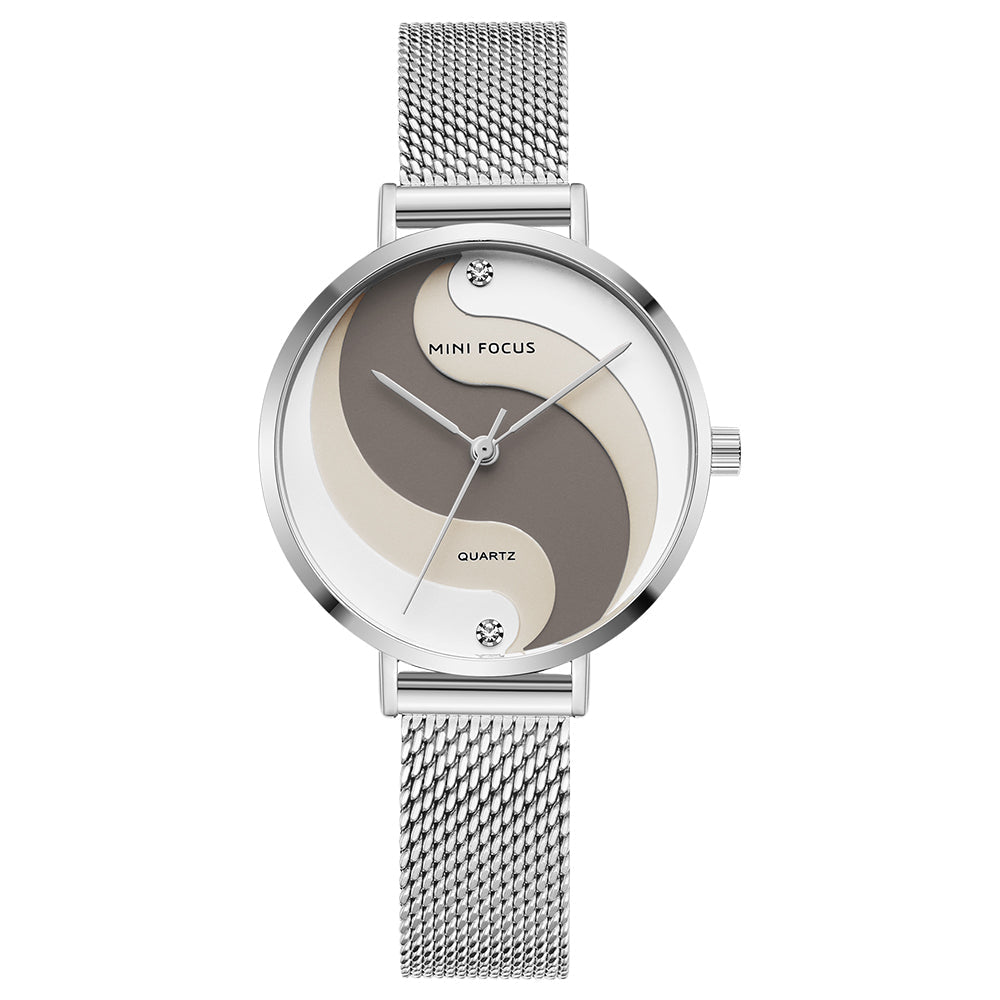 Mini Focus Silver Mesh Bracelet Two-tone Dial Quartz Watch for Ladies - MF0291L-02