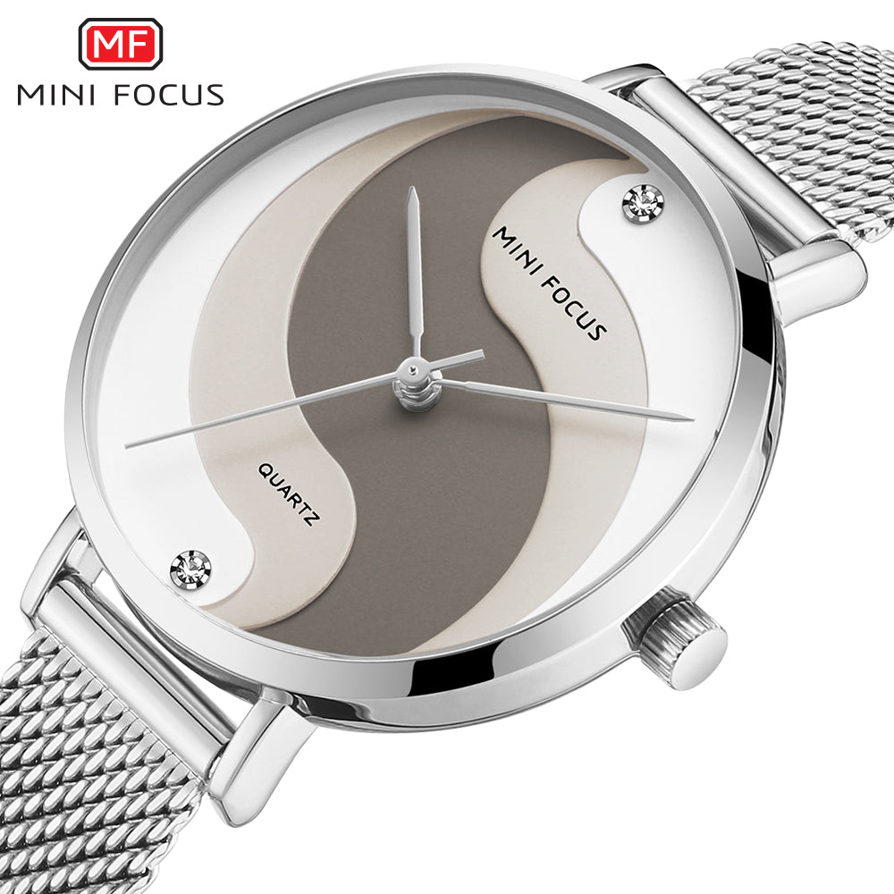 Mini Focus Silver Mesh Bracelet Two-tone Dial Quartz Watch for Ladies - MF0291L-02