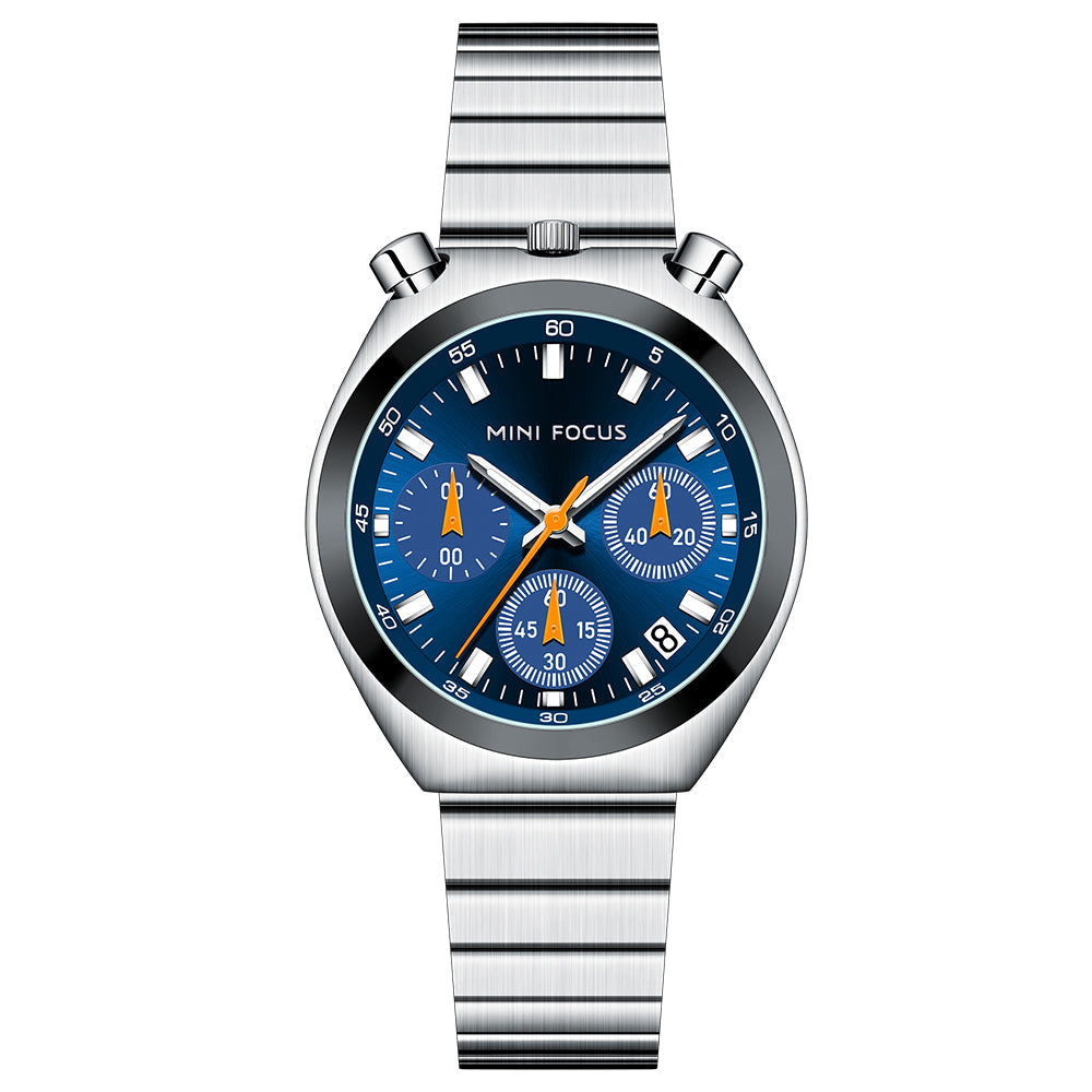 Mini Focus Silver Stainless Steel Blue Dial Chronograph Quartz Watch for Gents - MF0491L-02