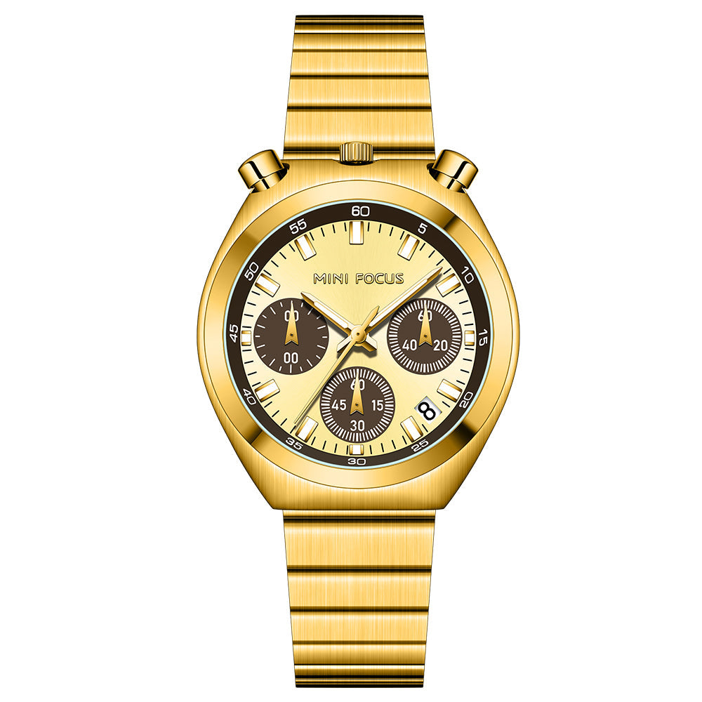 Mini Focus Rose Gold Stainless Steel Gold Dial Chronograph Quartz Watch for Gents - MF0491L-04