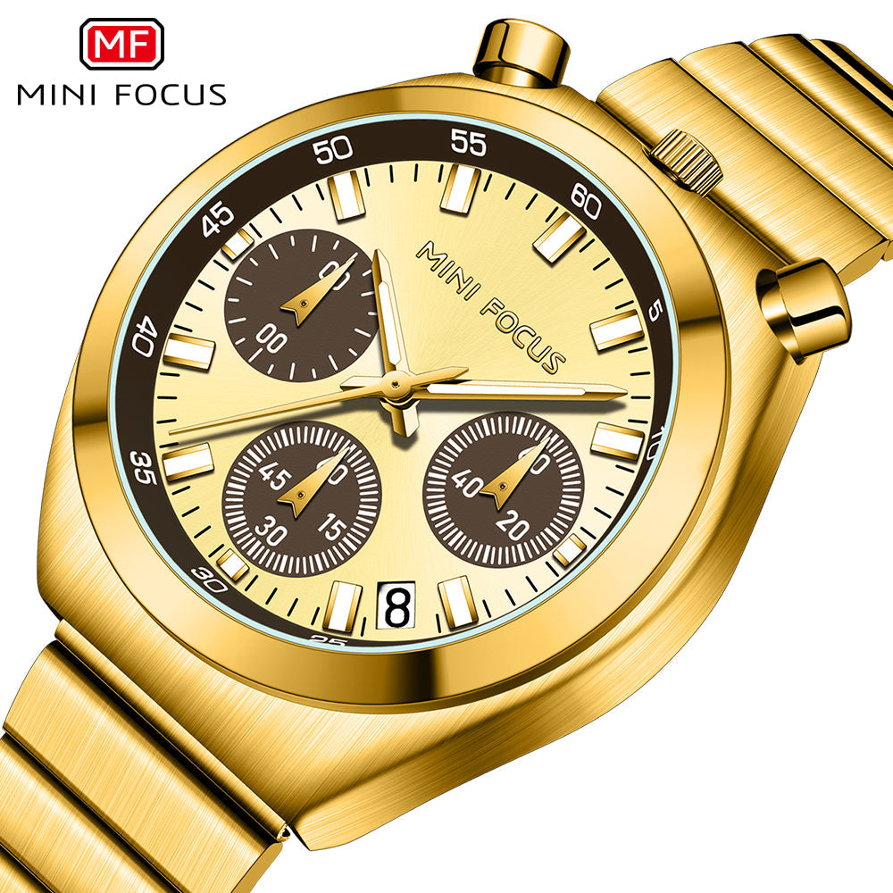 Mini Focus Rose Gold Stainless Steel Gold Dial Chronograph Quartz Watch for Gents - MF0491L-04
