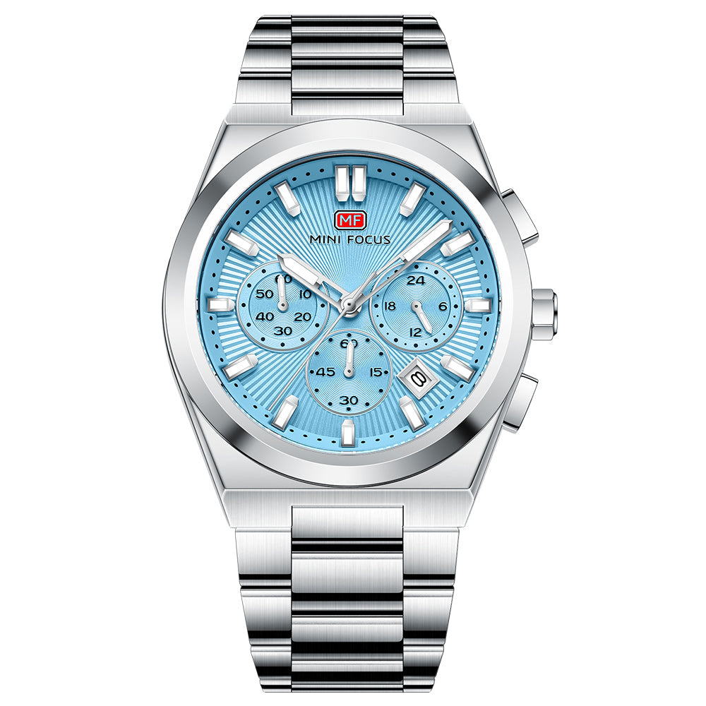 Mini Focus Silver Stainless Steel Light blue Dial Chronograph Quartz Watch for Gents - MF0614G-03