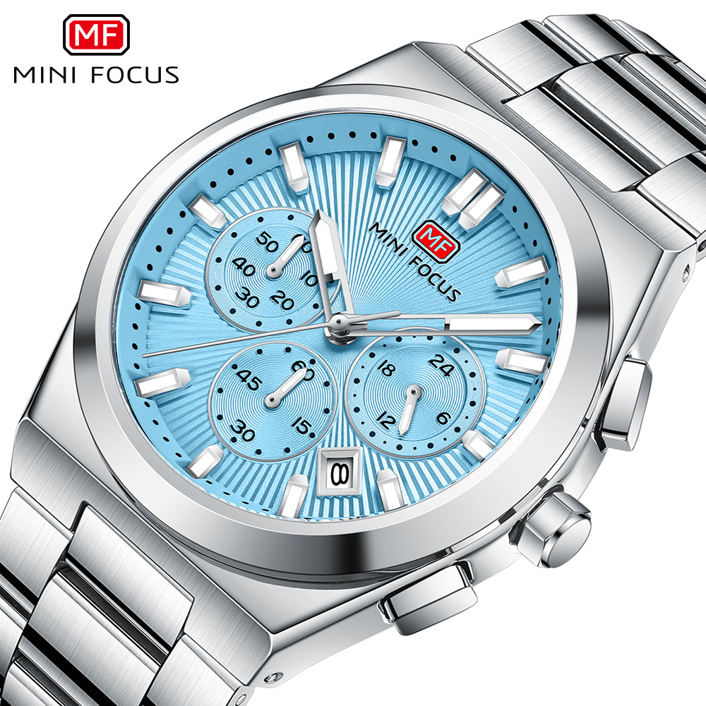 Mini Focus Silver Stainless Steel Light blue Dial Chronograph Quartz Watch for Gents - MF0614G-03